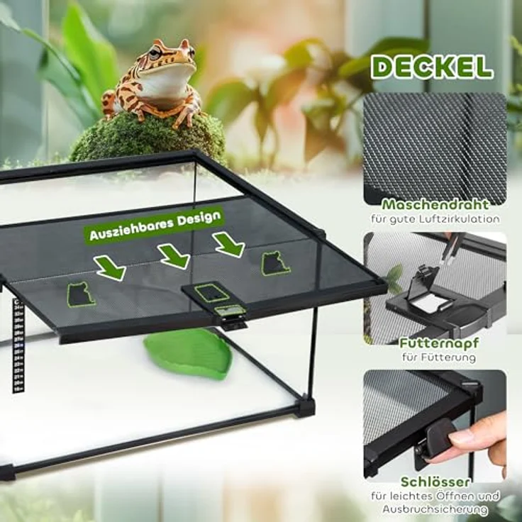 PawHut Terrarium für Reptilien, Glasterrarium mit Thermometer, wasserdicht und ausbruchsicher, schwarz, 50 x 30 x 25 cm – Bild 4