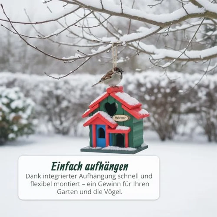 Relaxdays Deko Vogelhaus, Landhausstil, Holz, HBT 21 x 20 x 13,5 cm, mehrfarbige Vogelvilla zum Aufhängen für Garten – Bild 3