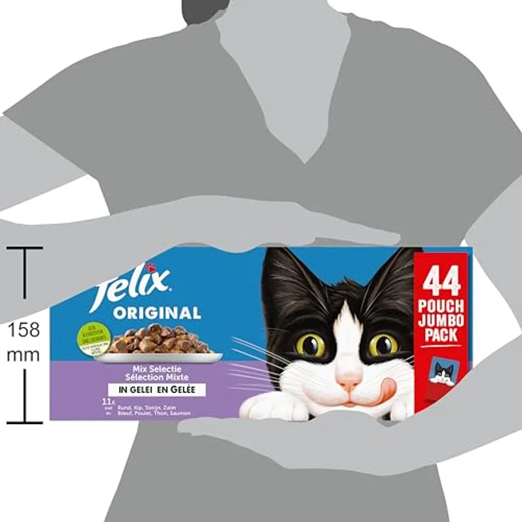 Felix Mix Auswahl in Gelee, Katzen-Nassfutter Mahlzeitenbeutel mit Huhn, Lachs & Thunfisch, 44 x 85g (3,7kg) – Bild 4