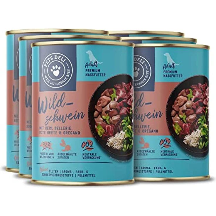 Pets Deli Classic Hunde Nassfutter Wildschwein & Reis, leicht verdaulich, getreidefrei, 6x400 g, Premium Qualität – Bild 1
