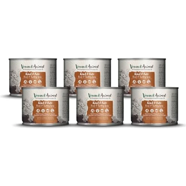 Venandi Premium Nassfutter für Katzen - Rind & Pute, getreidefrei mit extra viel Fleisch, 6 x 200g (6er Pack) – Bild 1