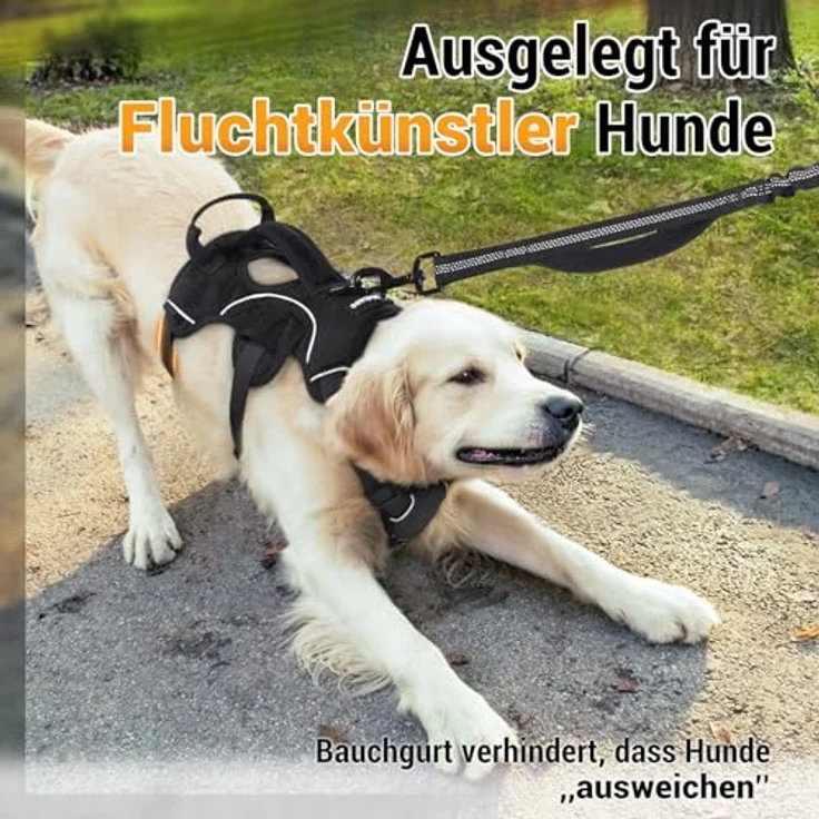 rabbitgoo Hundegeschirr für große Hunde, ausbruchsicher mit Tragegriff, verstellbar und reflektierend, Schwarz, Größe L – Bild 3