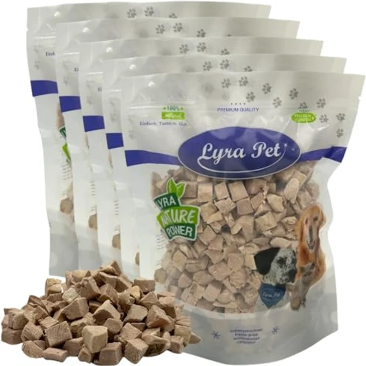 Lyra Pet® Entenbrustwürfel gefriergetrocknet, 1 kg (5 x 200 g), getreidefreies & fettarmes Hunde- und Katzenleckerli, proteinreich, ideal für Kitten, Welpen & Senioren – Bild 1