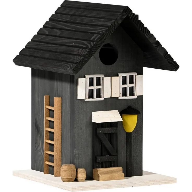 dobar Nistkasten Onkel Bob schwarz, mit Futterstelle für Wildvögel, 18,5 x 19 x 27,3 cm