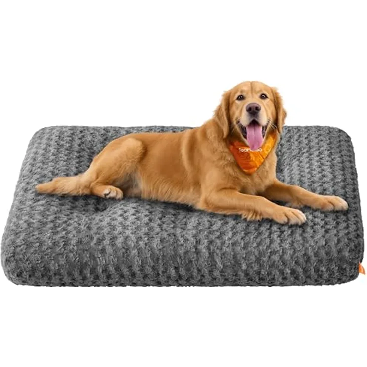 Feandrea Hundebett, 122 x 74 cm, weiche Polsterung, waschbar, rutschfest, graues Rosendesign