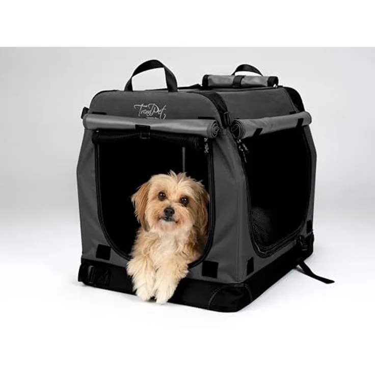 TrendPet TPX-Pro - Faltbare Hundebox mit Aluminium Rahmen, grau, L 60 x B 45 x H 50 cm, mit Verdunkelungsoption und YKK Reißverschlüssen – Bild 2
