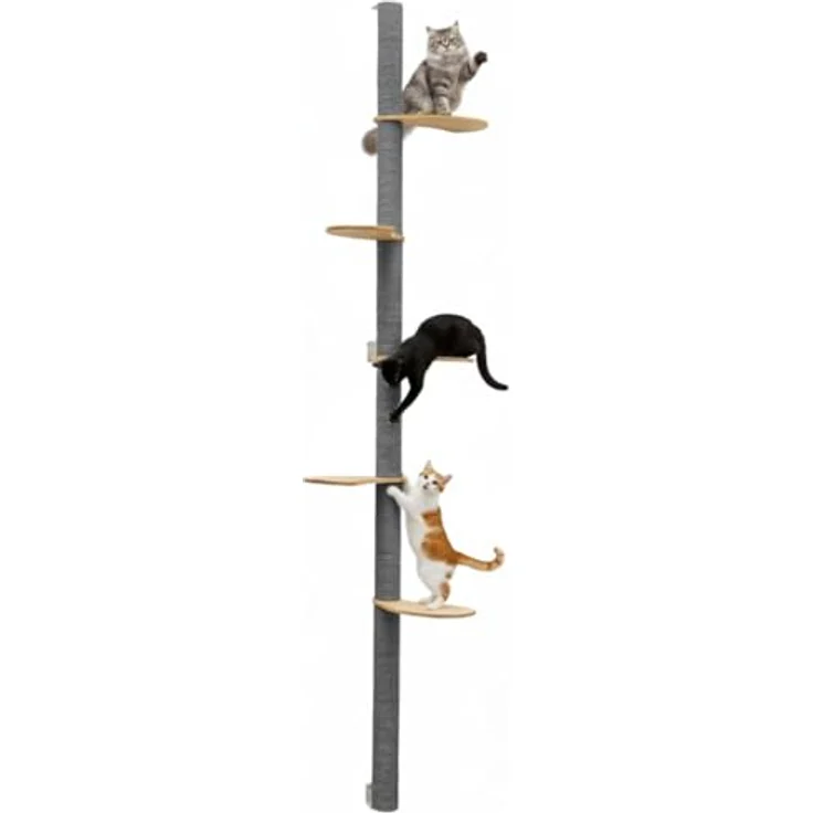 EYEPOWER Luna 240 cm Wandkratzbaum, 5 Plateaus aus Bambus, stabile Wandmontage, Sisal umwickelte Kratzsäule für Katzen – Bild 1