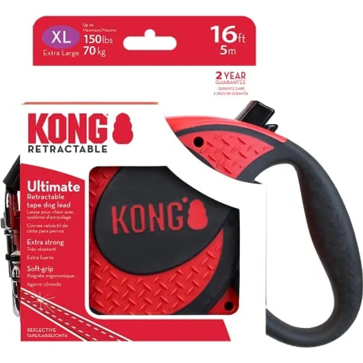 KONG Ultimate einziehbare Hundeleine, extra groß, 5 m mit Softgrip-Griff und reflektierenden Nähten, Rot – Bild 5