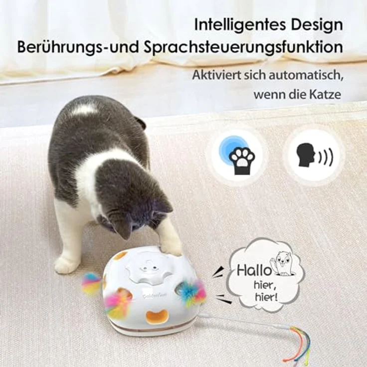 GoldenSun Katzenspielzeug, Interaktives 4-in-1 Versteckspielzeug mit Selbstspielmodus, Aufladbar, inkl. 3 DIY-Ersatzfedern, ABS-Material – Bild 5
