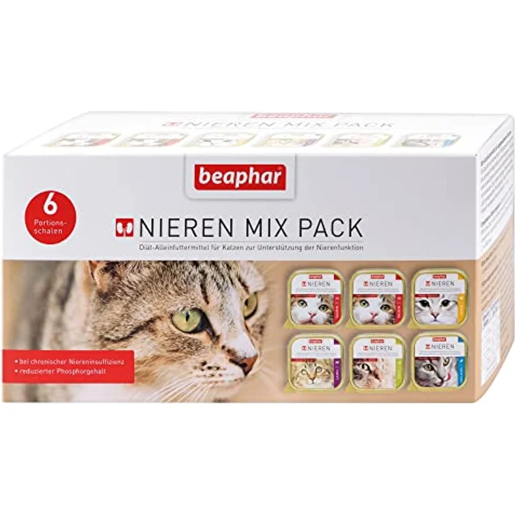 Beaphar Nierendiät Mix Pack, 600g, Katzen-Nassfutter mit 6 Geschmacksrichtungen zur Unterstützung der Nierenfunktion – Bild 1