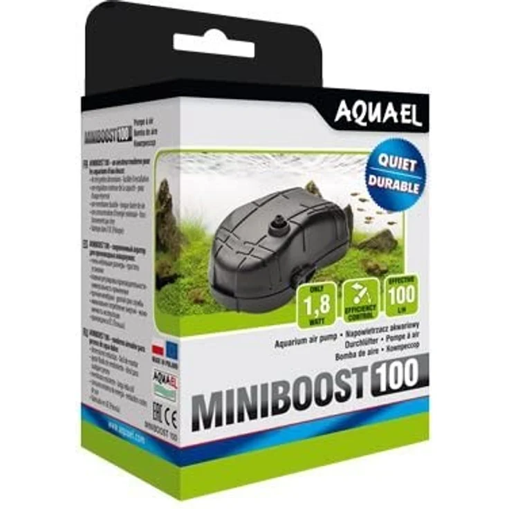 Aquael MINIBOOST 100, kompakte Luftpumpe mit stufenloser Leistungsanpassung, schwarz, 170 g – Bild 2