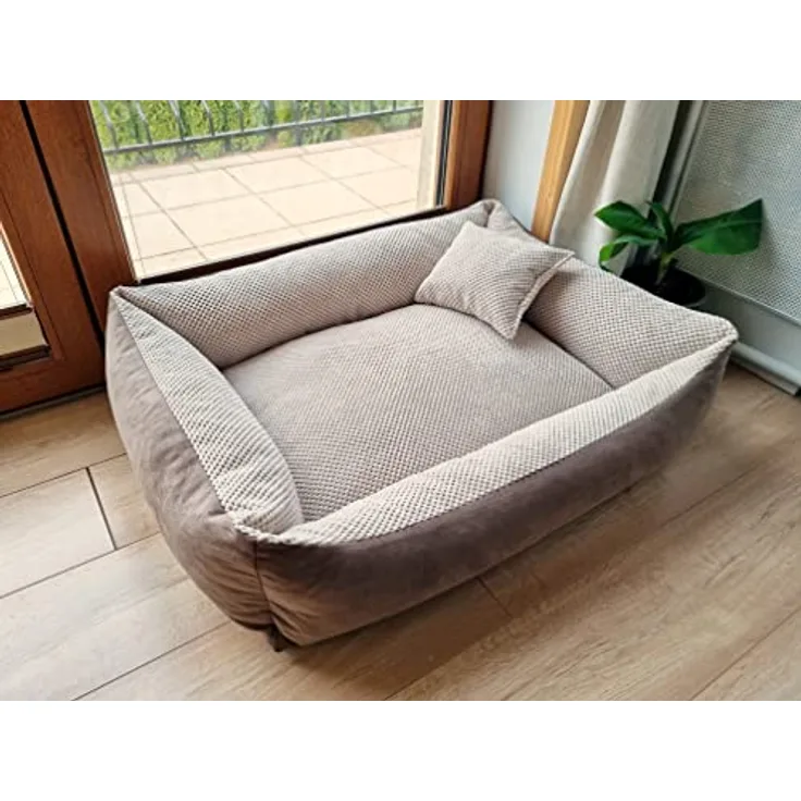 4L Textil Teo Kuscheliges Hundebett, abnehmbarer und waschbarer Bezug, ideal für mittelgroße Hunde, 120x100 cm, Braun/Beige