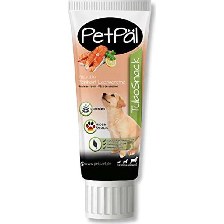 PetPäl Hunde Lachscreme “TuboSnack“, Premium Leckerli aus der Tube, ohne Getreide, Salz, Zucker, 75g, ideal für Welpen, reich an Omega-Fettsäuren, Made in Germany