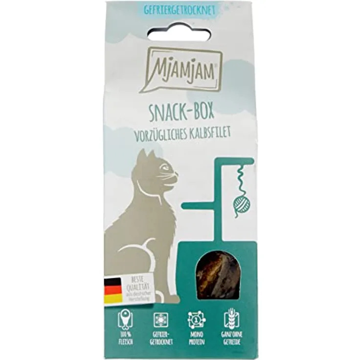 MjAMjAM Snack-Box Vorzügliches Kalbsfilet, 35 g - Gefriergetrocknetes Katzenfutter aus frischem Fleisch, belohnende Leckerei