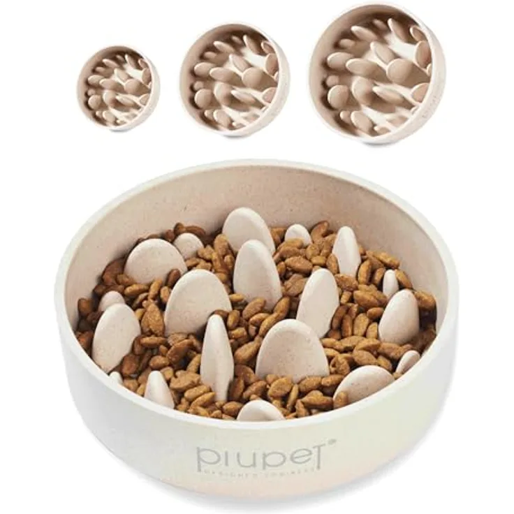 PiuPet® Antischlingnapf 0,4L, Spülmaschinenfest, Rutschfester Slow Feeder für große Hunde, Beige