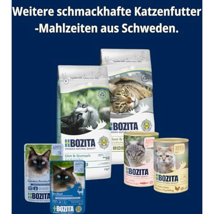 Bozita Nassfutter Häppchen in Sauce mit Fisch und Fleisch, 12x85g getreidefreies & weizenfreies Katzennassfutter für Adult-Katzen mit 8,5% Protein & 4,5% Fettgehalt – Bild 7