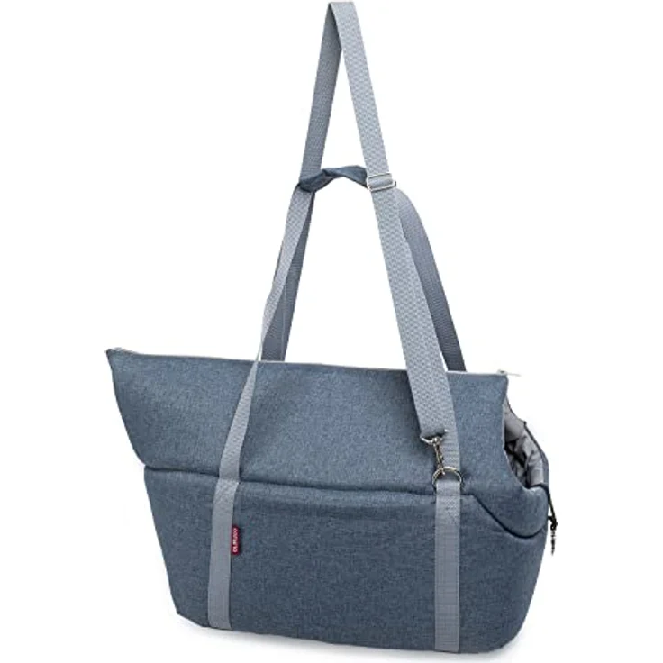 BOUTIQUE ZOO Transporttasche für Hunde und Katzen, Schultertasche mit Gummiband und Karabiner, bis 15 kg, Größe L, Denim-Imitat, mit abnehmbaren Schultergurt und Halteleine – Bild 3