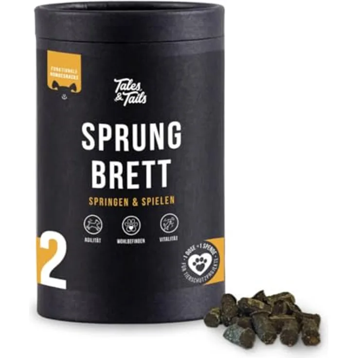 Tales & Tails Sprungbrett Funktionaler Snack für Hunde mit Lammmonoprotein, Grünlippmuschel, Kollagen, Allergiker geeignet, Getreidefrei - 1 Dose 325g
