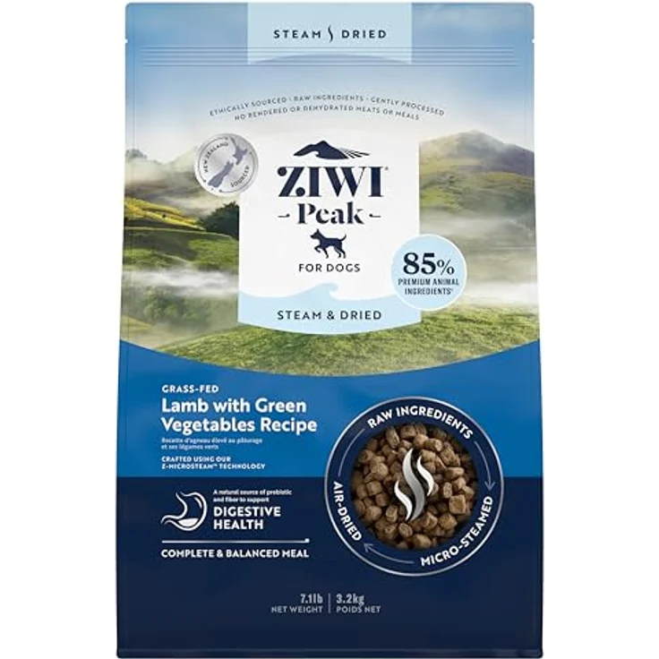 ZIWI Peak Steam & Getrocknetes Grasfutter Lamm mit grünem Gemüse, 3,2 kg - proteinreich, getreidefrei, ideale Alternative zu Rohfutter für Hunde – Bild 1