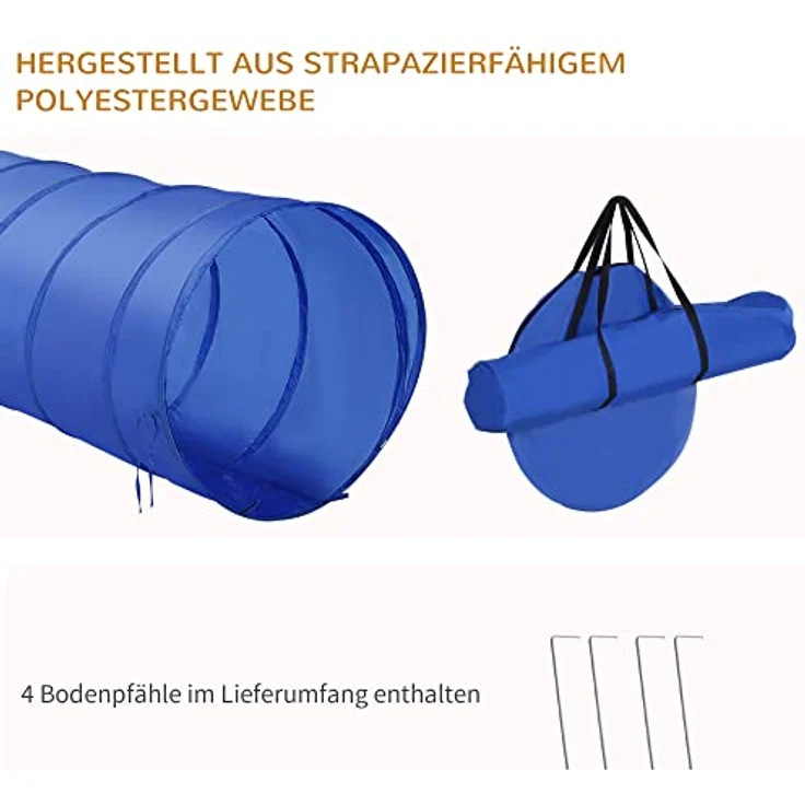 PawHut Agility Set Hunde, 5-teiliges Steckhürdenset mit höhenverstellbaren Hürden, Tunnel und Slalomstangen für Hundetraining und Spiele, Tragetasche inklusive – Bild 4