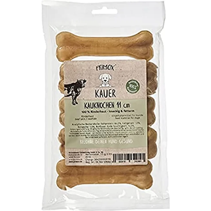 PRIMOX KAUER Kauknochen 11 cm, 100% Rinderhaut, fettarmer Kausnack für Hunde, 1er Pack (0.17 kg)