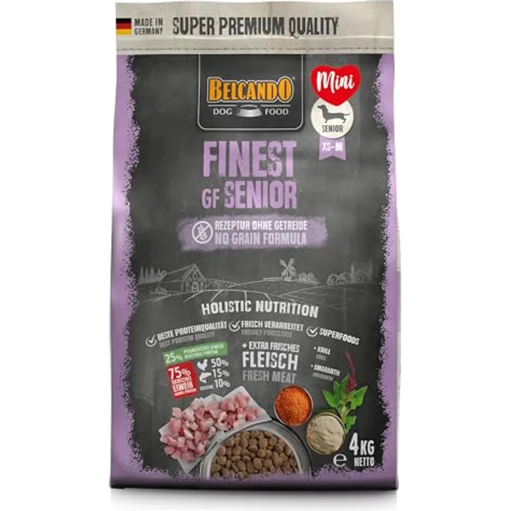 Belcando Finest GF Senior, Hunde-Trockenfutter ohne Gluten für ältere Hunde, 4kg Mini