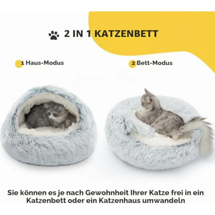 CATISM Katzenbett XL (60cm), Waschbar, Flauschiges Plüsch-Katzenschlafplatz mit Höhlendesign und rutschfestem Boden, Grau – Bild 3