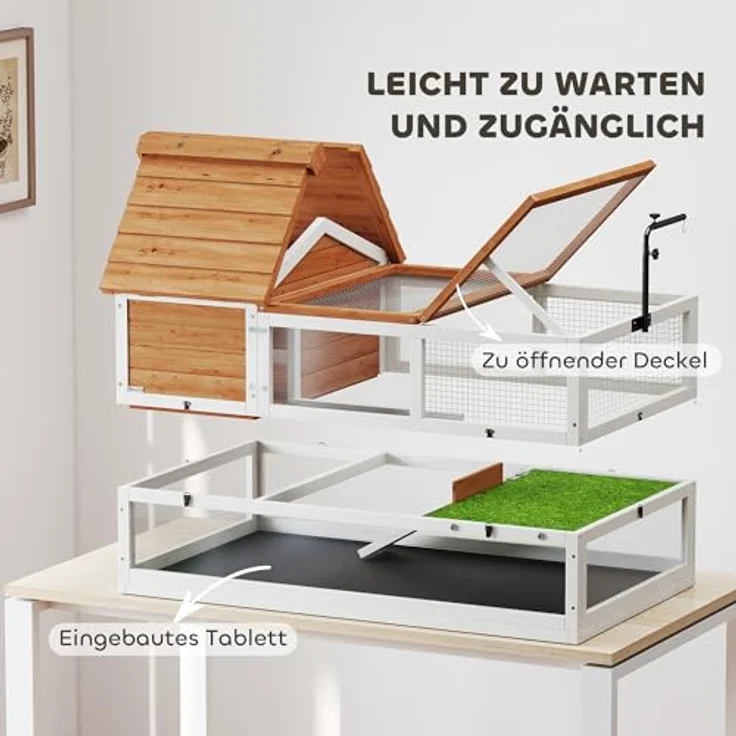 PawHut Kleintierstall mit zwei Haupthäusern, aufklappbarem Dach, Lampenhalter für Schildkröten und Reptilien, 116 x 70,5 x 69,5 cm, Orange – Bild 6