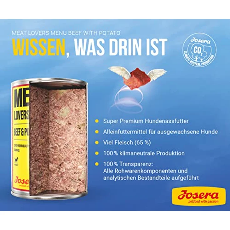 Josera Meat Lovers Menu Beef with Potato, Premium Nassfutter für Hunde, 6 x 800 g, weizenfrei, 65% Fleischanteil – Bild 3