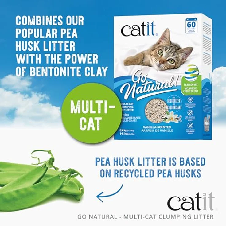 Catit Go Natural, Klumpendes Katzenstreu aus Erbsenhülsen, 99% staubfrei, Vanilleduft, 6,4kg – Bild 2