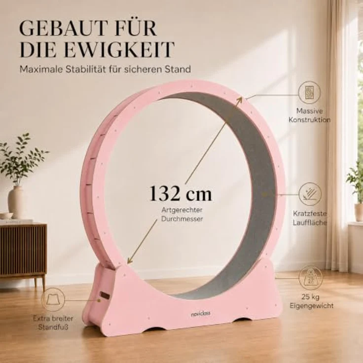 noviclass® Katzenlaufrad Baghira Groß XXL, 132 cm Durchmesser, inklusive Anti-Vibrationsmatte, kurzfloriger Teppich in Pink mit beigem Teppich – Bild 5