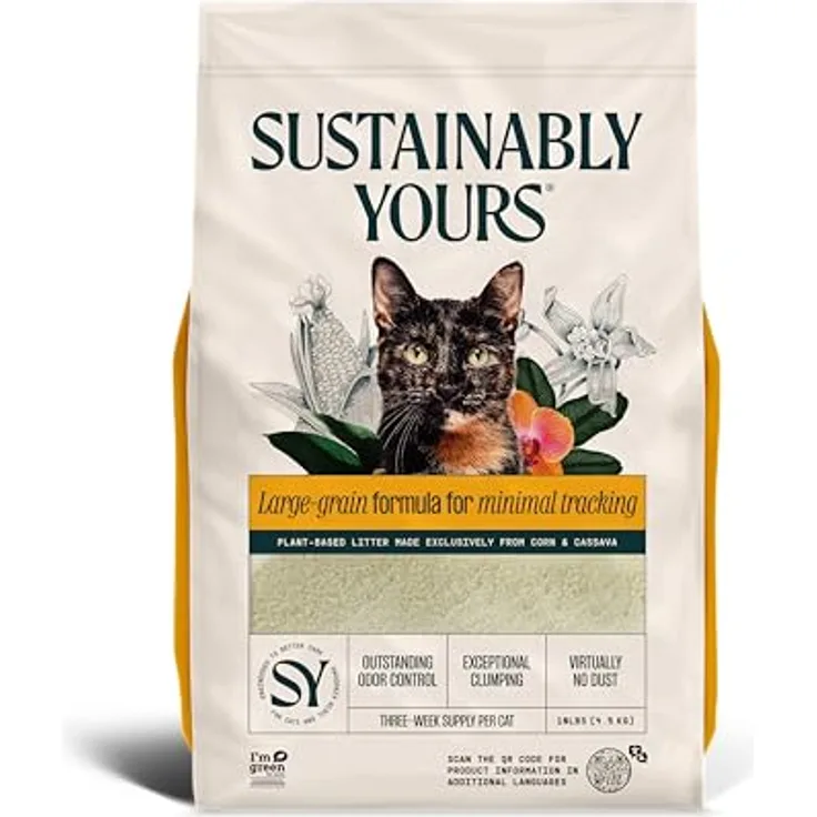 Sustainably Yours Katzenstreu – Grobkörnige Formel, 4,5 kg, außergewöhnliche Geruchskontrolle, hohe Klumpenbildung, praktisch staubfrei
