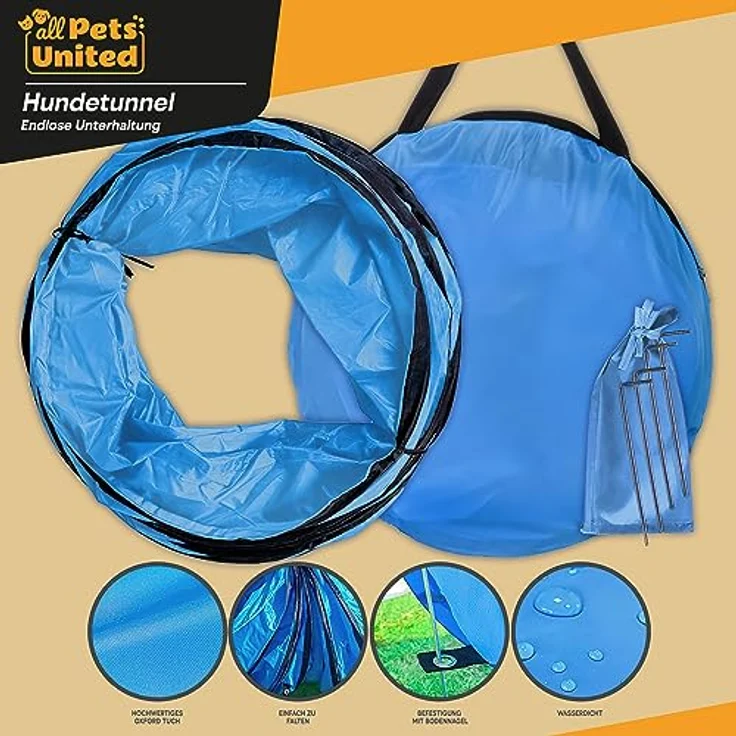GOODS+GADGETS Hunde Agility Tunnel, Spieltunnel 500 x 60 cm, inkl. Heringe und Transporttasche, wasserfest und langlebig – Bild 2
