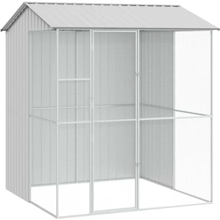 vidaXL Vogelkäfig Grau 215 x 210 x 247 cm, Verzinkter Stahl, modernes und geräumiges Gehege für Haustier-Vögel, wetterfest und stabil – Bild 1