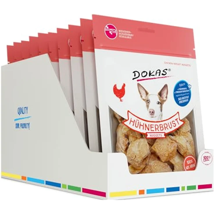 DOKAS Gefriergetrocknete Premium Hühnerbrust Nuggets für Hunde, 110 g, fettarm, soja-, gluten- und getreidefrei, SGS geprüft – Bild 2