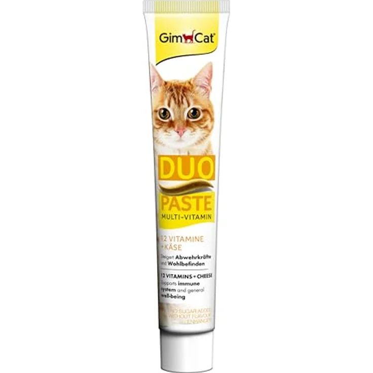 GimCat Duo Paste Multi-Vitamin und Käse, 50 g Tube zur Stärkung der Abwehrkräfte und des Wohlbefindens der Katze