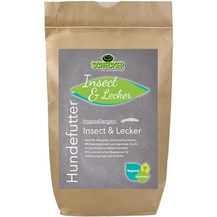 Schecker Trockenfutter mit Insektenprotein für Hunde, hypoallergen, vollwertig, 12 kg