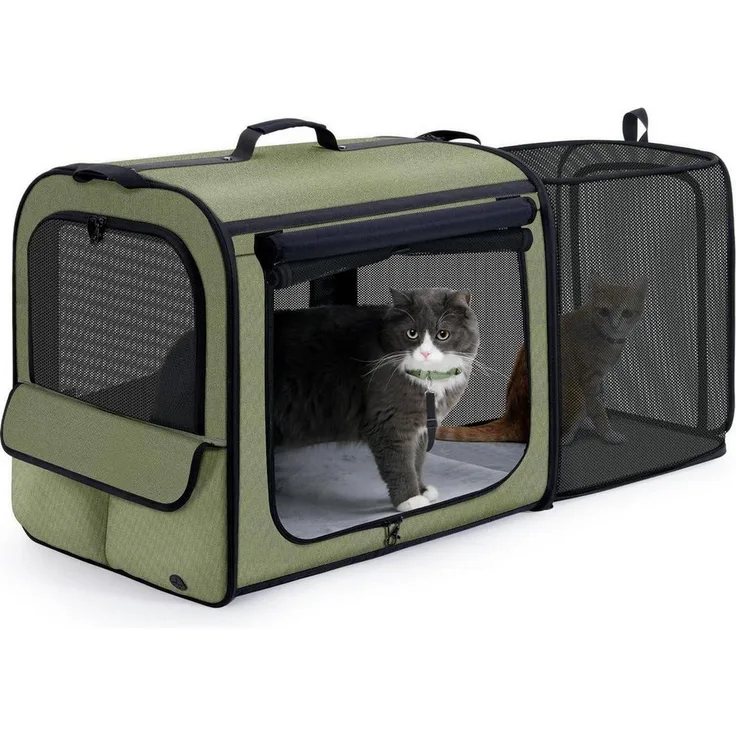 LuxusKollektion Transportbox für Tiere, erweiterbare Katzentasche in dunkelgrün, 61 x 52 x 45 cm, leicht und multifunktional