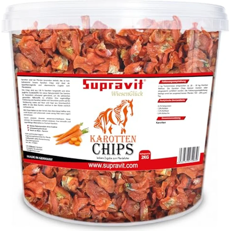Supravit Karottenchips 2kg Eimer, schonend getrocknete Möhrenchips für Pferde, reich an Carotinoiden und Ballaststoffen, schmackhaftes Ergänzungsfutter – Bild 1