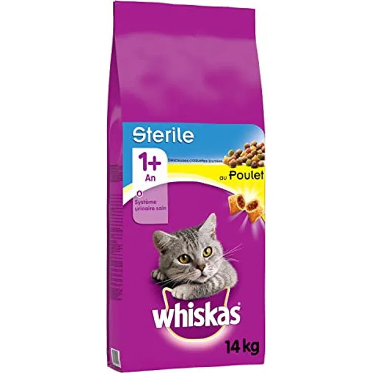 Whiskas 1+ Sterile Huhn, Trockenfutter für kastrierte Katzen, 14 kg, mit hohem Proteingehalt und Zahnpflegeformel