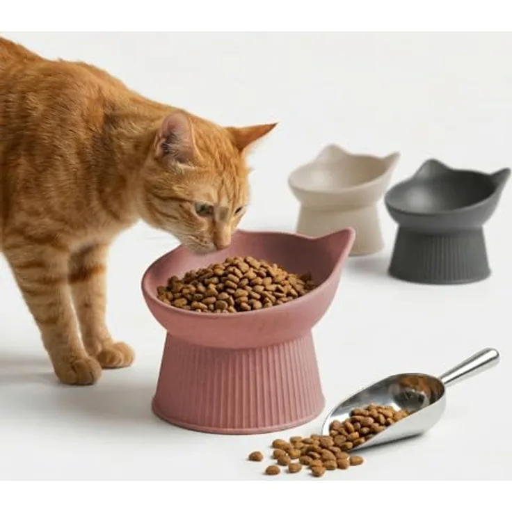 PiuPet® Katzennapf erhöht, ergonomischer Futternapf für Nass- & Trockenfutter, schnurrhaarfreundlich, rutschfest, spülmaschinengeeignet, gegen Erbrechen (Rosa)