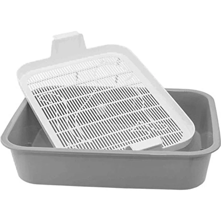 4BIG.fun Erste Katzentoilette Schalentoilette Katzenklo kleine Toliette für Kätzchen Katzenbabys Junge Katzen WC Tray mit Reinigungssieb stubenrein auch ohne Katzenstreu in Grau – Bild 1
