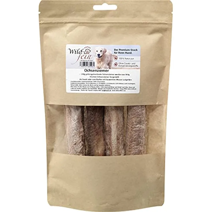 Wild & Fein gefriergetrocknete Ochsenziemer, 150 g - Reinfleisch Snack für Hunde, aus Deutschland, geruchsarm