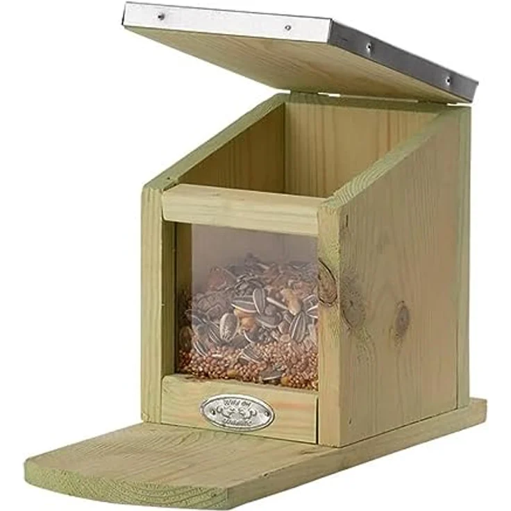 Esschert Design Futterhaus, Futterstation für Eichhörnchen mit Metalldach, Deckel klappbar, ohne Nüsse, ca. 12,2 cm x 23 cm x 17,5 cm – Bild 6