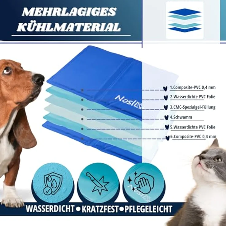 Nosli Kühlmatte M für Hunde, Katzen & Menschen, selbstkühlende Gel-Kühldecke (50x65cm), wasserabweisend und pflegeleicht – Bild 4