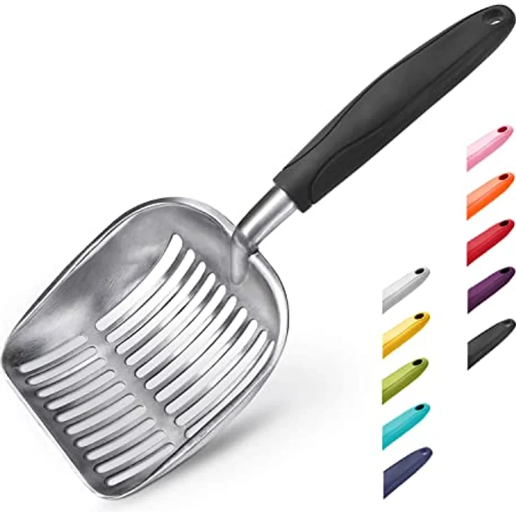 WePet Aluminium Katzenstreuschaufel, tiefe Metall Schaufel mit langem Griff, 35 cm, schwarz, rostbeständig, leicht zu reinigen – Bild 1