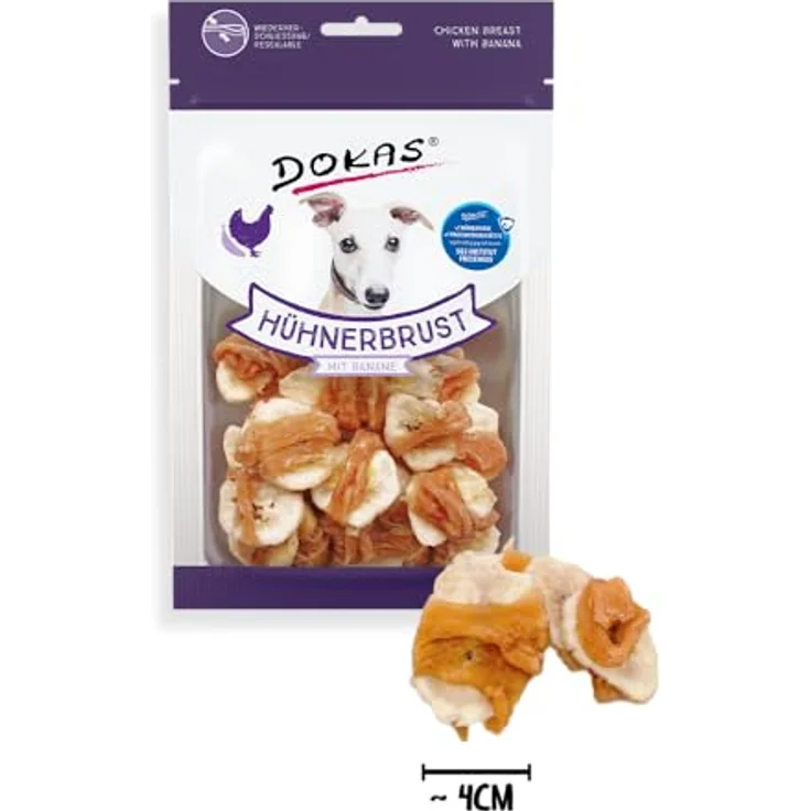 DOKAS Getreidefreier Premium Snack, Hühnerbrust mit Banane, 8x70g, glutenfrei und sojafrei – Bild 3