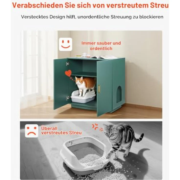 VEVOR Katzenschrank, 800x500x790 mm Holz Katzenklo Schrank mit Belüftung, Doppeltür und Beistelltisch in Dunkelgrün – Bild 4