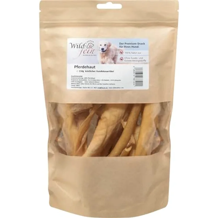 Wild & Fein Pferdehaut Kausnack für Hunde, 150 g, fettarm und hypoallergen