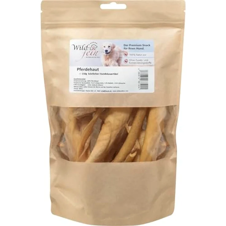 Wild & Fein Pferdehaut Kausnack für Hunde, 150 g, fettarm und hypoallergen – Bild 1